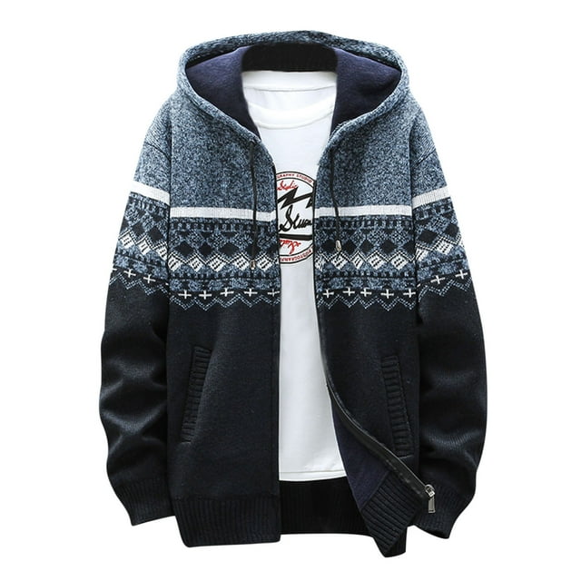 DPTALR Cardigan à Capuche Tricoté à Manches Longues pour Hommes avec Fermeture Éclair