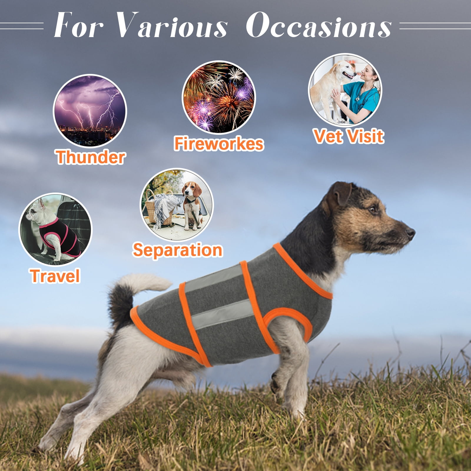 Kuoser Dog Anxiety Vest, Soft and Reflective Calming Shirt for Dogs, Breathable Pet Anxiety Jacket Wrap for Fireworks, Thunderstorms, Separation, Travel, Gray, Small