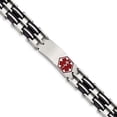 thumbnail image 1 of Stainless Steel Red Black Rubber Medical Alert Id 8.25 Inch Link Bracelet, 1 of 6