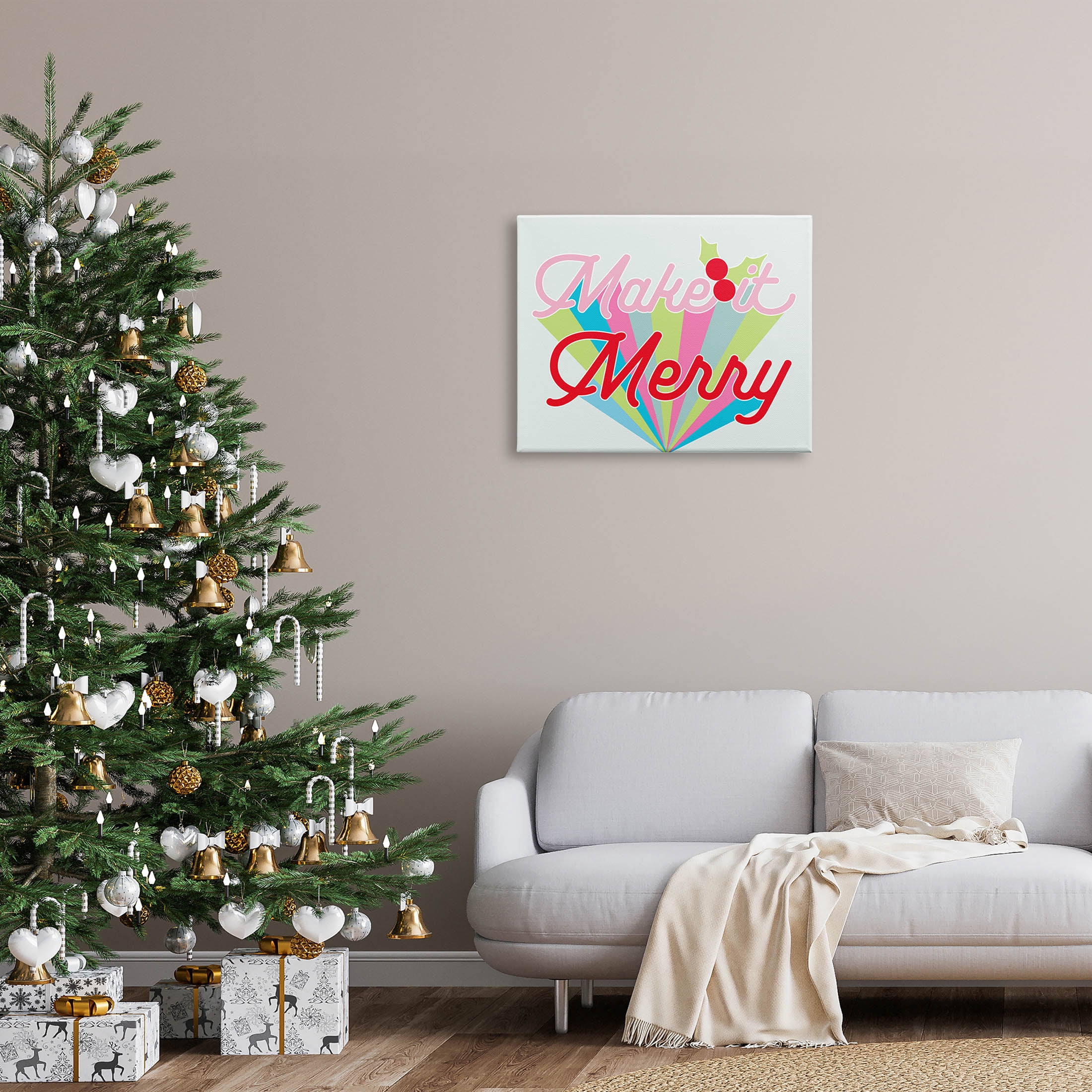 Make It Merry Bold Christmas Stripes Holiday Graphic Art Gallery Wrapped Canvas Print Wall Art