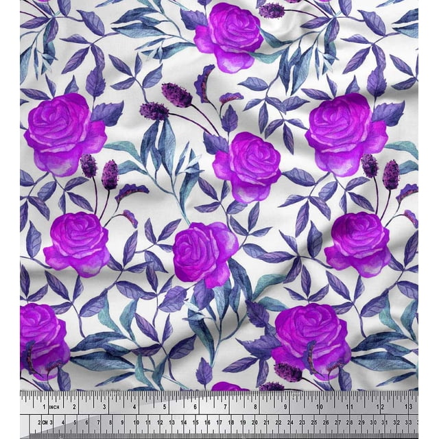 Soimoi Toile de Popeline de Coton Feuilles & Fleurs Roses Imprimés par Yard 56 Pouces de Large