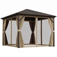 thumbnail image 1 of Outsunny Pavillon à Toit Rigide Pavillon Extérieur en Aluminium Auvent, Brun, 1 of 10