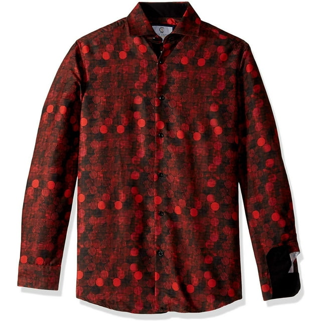Azaro Uomo Chemise Habillée à Manches Longues Style Italien pour Homme, Décontractée, Boutonnée, Rouge et Noir, P