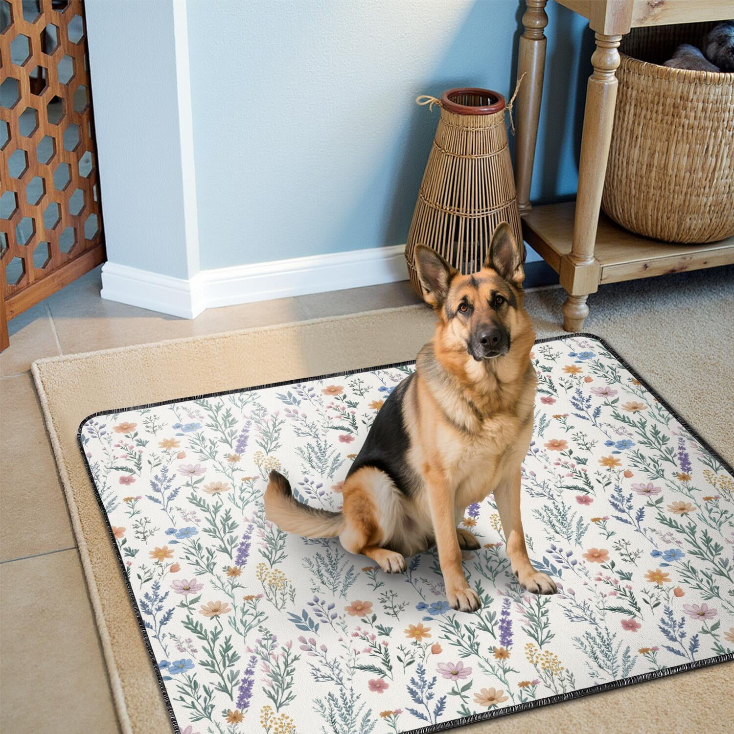 48x48 Inch Reusable Puppy Pad with Attractive Flower Pattern, Highly Absorbent Washable Mat for Pet Training, Durable for Indoor and Crate Use.