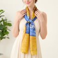 thumbnail image 4 of Wrapables Silk Like Satin Polyester Large Scarf Wrap, Sunflowers Blue-Gold, 4 of 6