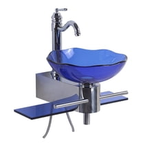 Renovators Supply Lotus Shape Blue 6" Glass Bathroom Vessel Sink Combo with Hardware