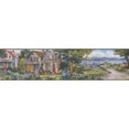 thumbnail image 2 of Village Rue Principale Lac Bleu Fleurs Arbres Vintage Nature Papier Peint Frontière Retro Design, Rouleau 15' x 6'', 2 of 3