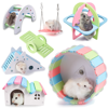 JanYoo Hamster Hideout and Toys Wheel for Dwarf Hamster Cage House Hut Set DIY Bridge Swing Exercise Kit 7 pack