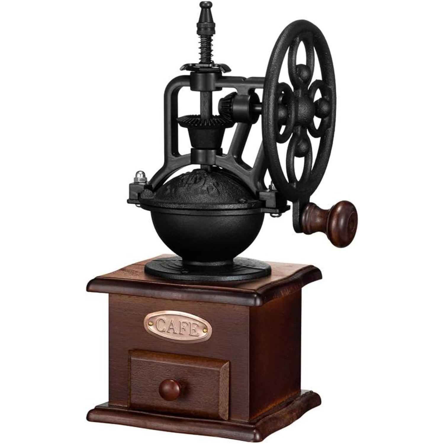 Vintage style manual coffee grinder, wooden coffee grinder, drum grain grinder, hand cranked coffee grinder - Classic