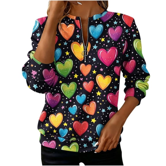 Craaazy Women's Valentine Half Zip Long Sleeve Sweatshirts Gifts