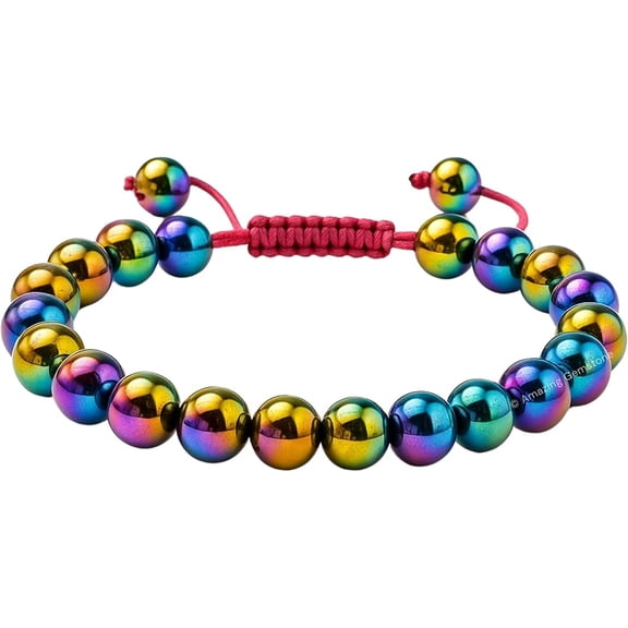Rainbow Hematite Crystal Bracelet - 8mm Beaded Bracelet and Healing Stones