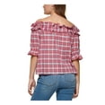 thumbnail image 2 of TOMMY HILFIGER Womens Red Ruffled Pullover Plaid Elbow Sleeve Off Shoulder Top XL, 2 of 5