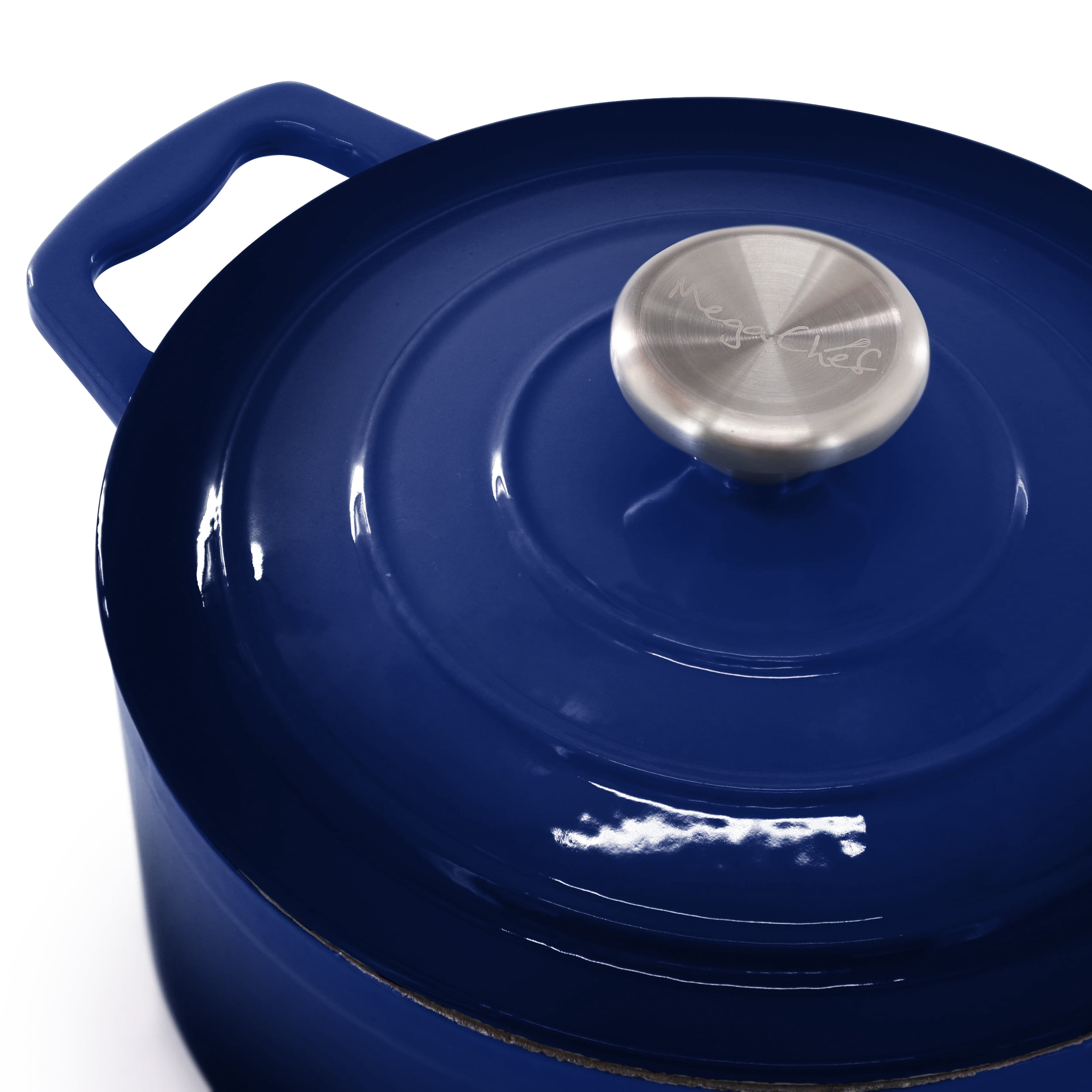 MegaChef 7 Piece Enameled Cast Iron Cookware Set in Blue