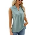 thumbnail image 3 of TEMOFON Women Sleeveless Tops Summer Tank Baggy V Neck Blouse Trendy Lapel Collar Tank Baggy Solid Color Green Tee Size M, 3 of 5