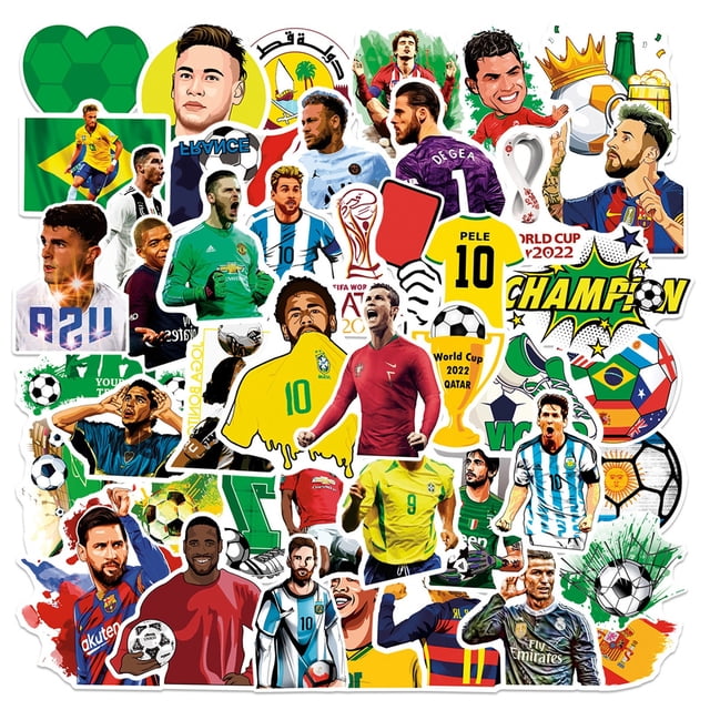 Paquete de pegatinas de fútbol: 50 piezas de calcomanías de vinilo con temática de la Copa del Mundo 2022 para computadora portátil, botella de agua, equipaje, patineta