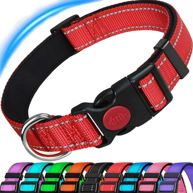 HLONK Dog Collar Adjustable Reflective Nylon Dog Collar Classic Solid Colors Soft Neoprene Padding for Small Medium Sized Dogs Neck (9-14.2 inch)