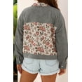 thumbnail image 3 of Women's Medium Grey Corduroy Floral Patchwork Jacket – Vintage V-Neck Long Sleeve for Daily Casual Wear, 4X, 3 of 12