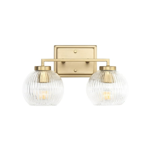 Yep by Golden Lighting Elliott 2-light Vanity in Brushed Champagne Brass and Clear Ribbed Glass