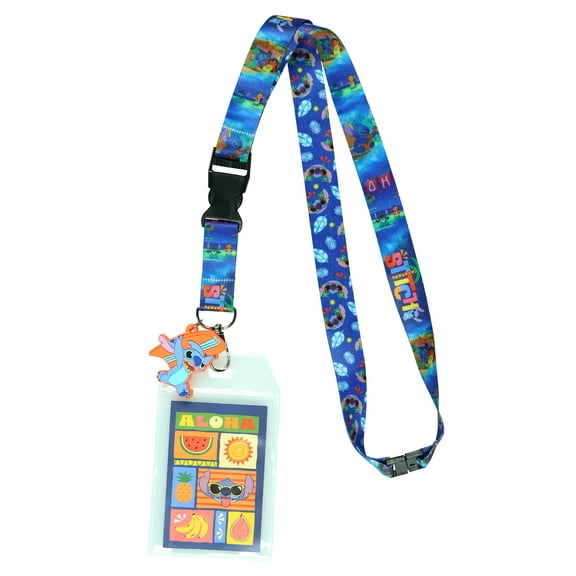 Disney Lilo and Stitch Aloha Breakaway Lanyard ID Badge Holder with 2" Rubber Charm