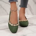 thumbnail image 5 of BRGZLK Women's Flats Shoes Summer Fashion Casual Versatile Round Toe Pearl Rhinestone Slip-On Flat Shoes Soft Sole Elegant Comfortable Flats Green 8.5, 5 of 8