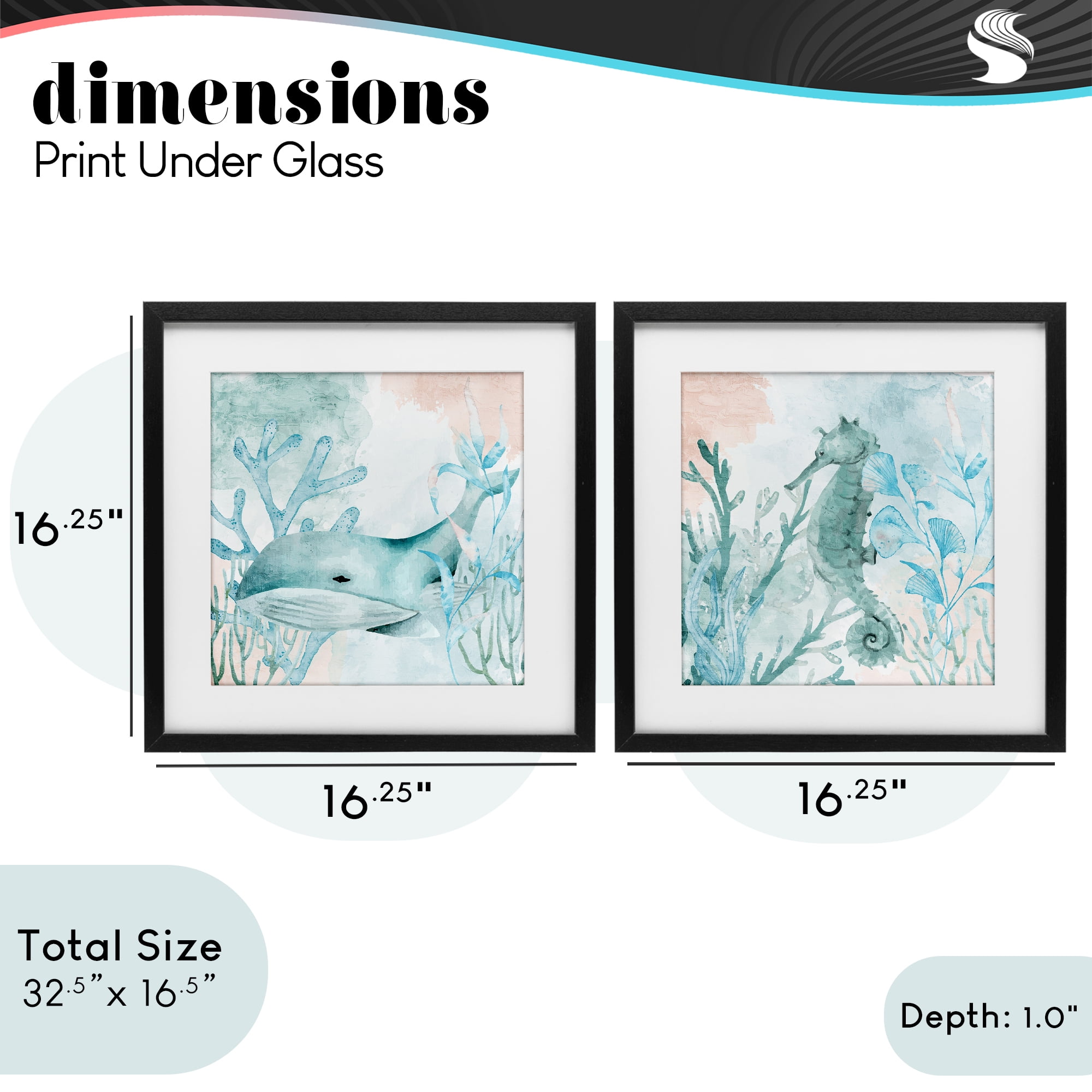 Stupell Industries Whale & Seahorse Sea Swim 2 Piece Black Framed Print Under Glass Set, design by Kim Allen
