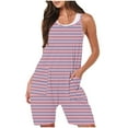 thumbnail image 2 of Summer Loose Rompers with Pockets Cozy Stretchy Cotton Spaghetti Strap Striped Sleeveless Jumpsuits Womens (XX-Large, Hot Pink), 2 of 5