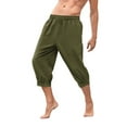thumbnail image 2 of Diufon Cotton Linen Capris Pants Solid Color Knee Length Lounge Pants Elastic Waist Cinch Bottom Pants, 2 of 4