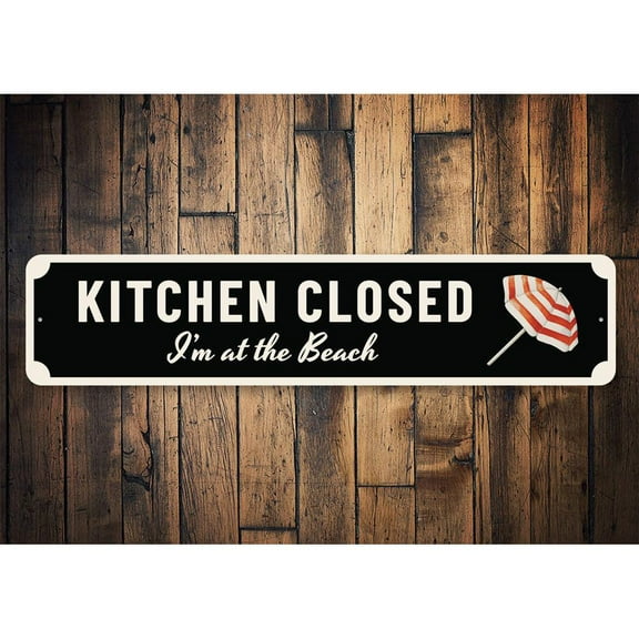 Kitchen Closed Beach Novelty Sign, Metal Wall Decor - 4x18 inches