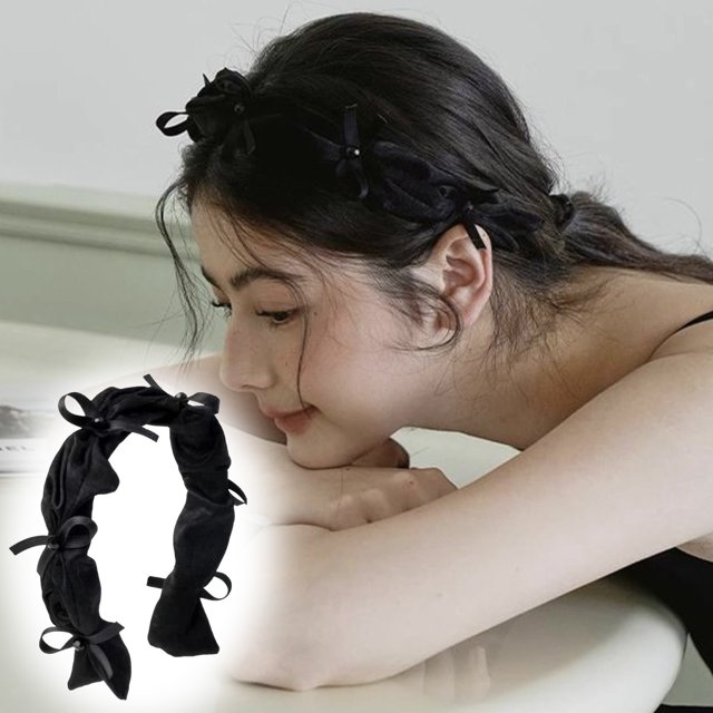 Diadema Bowknot de tela negra para mujer Banda para el cabello elegante de 7.5 pulgadas Accesorio de moda para eventos de disfraces de fiesta Accesorios de fotografía de uso diario Tocado cómodo y