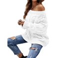 thumbnail image 2 of Women Off Shoulder Sweater Long Sleeve Knit Sweater Loose Pullover Jumper Tops White L, 2 of 7