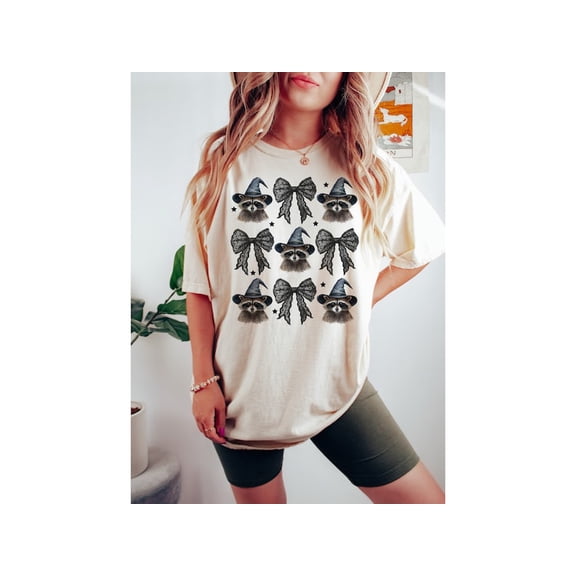 Funny Halloween Raccoon Shirt – Retro Coquette Style with Spooky Season Vibes and Cute Bow Graphic Tee