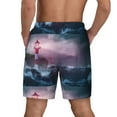 thumbnail image 4 of Uemuo lighthouse Waves Torrential Rain Pattern Mens Swim Trunks Quick Dry Board Shorts with Mesh Lining, Stretch Beach Shorts Quick Dry No-Chafing Board Shorts-X-Large, 4 of 9