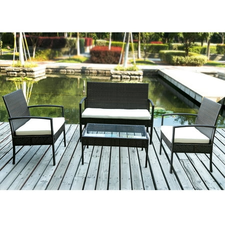 Sears 10 Piece Patio Set Merax 4-Piece Outdoor Rattan Furniture Set Patio Wicker Cushioned Set Garden Sofa Set(Cushion Beige) ()
