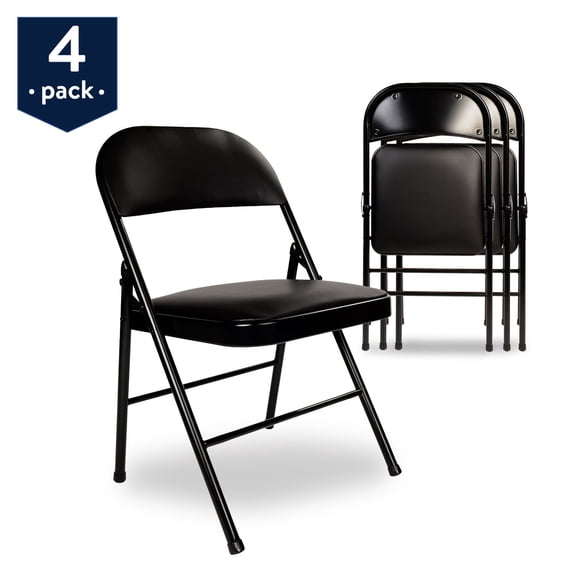 VECELO Set of 4 Metal Folding Chair with Padded Seat & Double Hinged Back for Home Office, Black