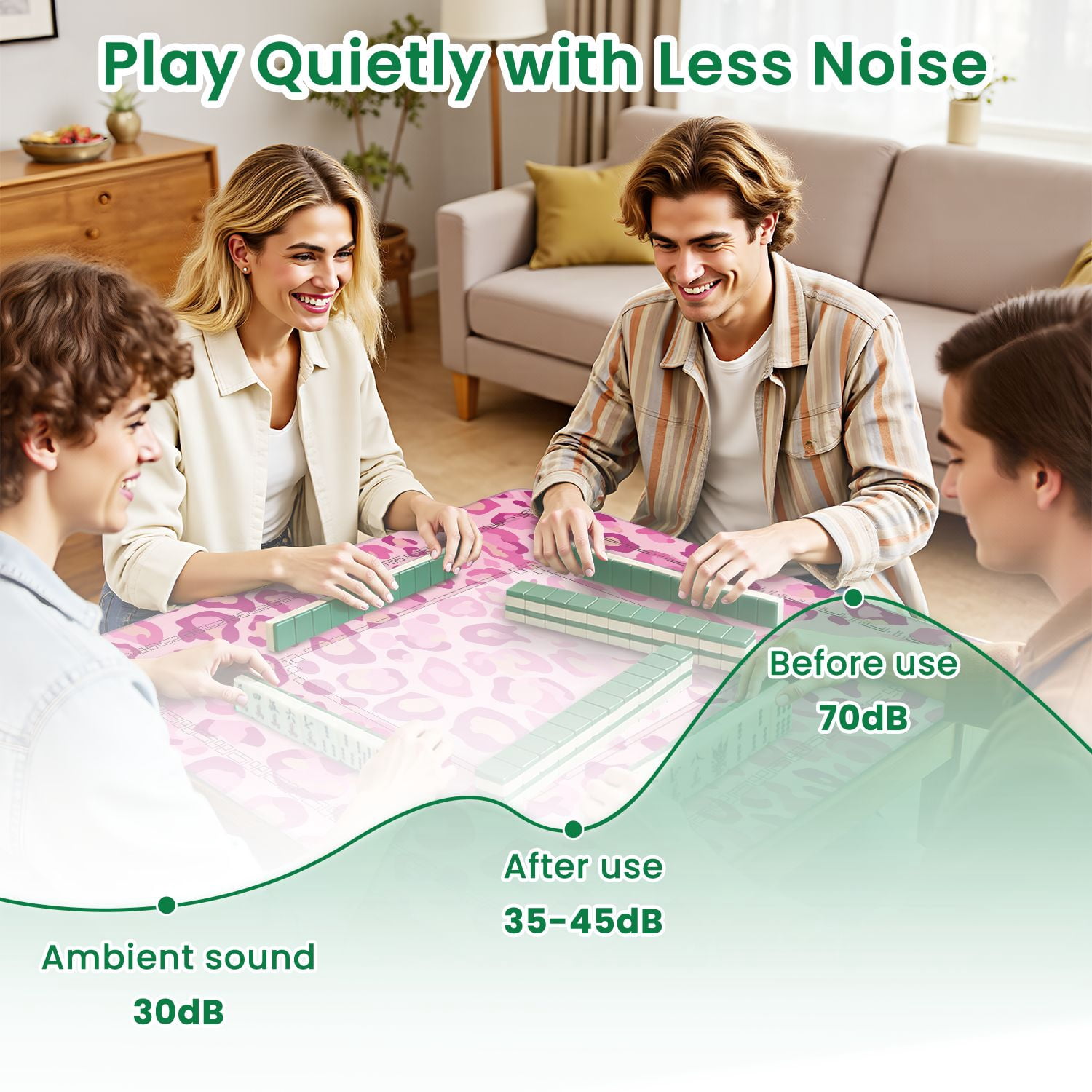 Mahjong Mat 31.5" x 31.5" Seamless pink leopard print tileable animal Non-Slip Noise Reduction American Mahjong Tiles Table Cover for Dominoes Poker Card Board Games Gift
