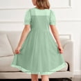 thumbnail image 3 of Inglocry Girls Dress Contrast Mesh Puffy Short Sleeve A Line Solid Color Casual Party Dress 3-12 Years Light Green 11-12Y, 3 of 3