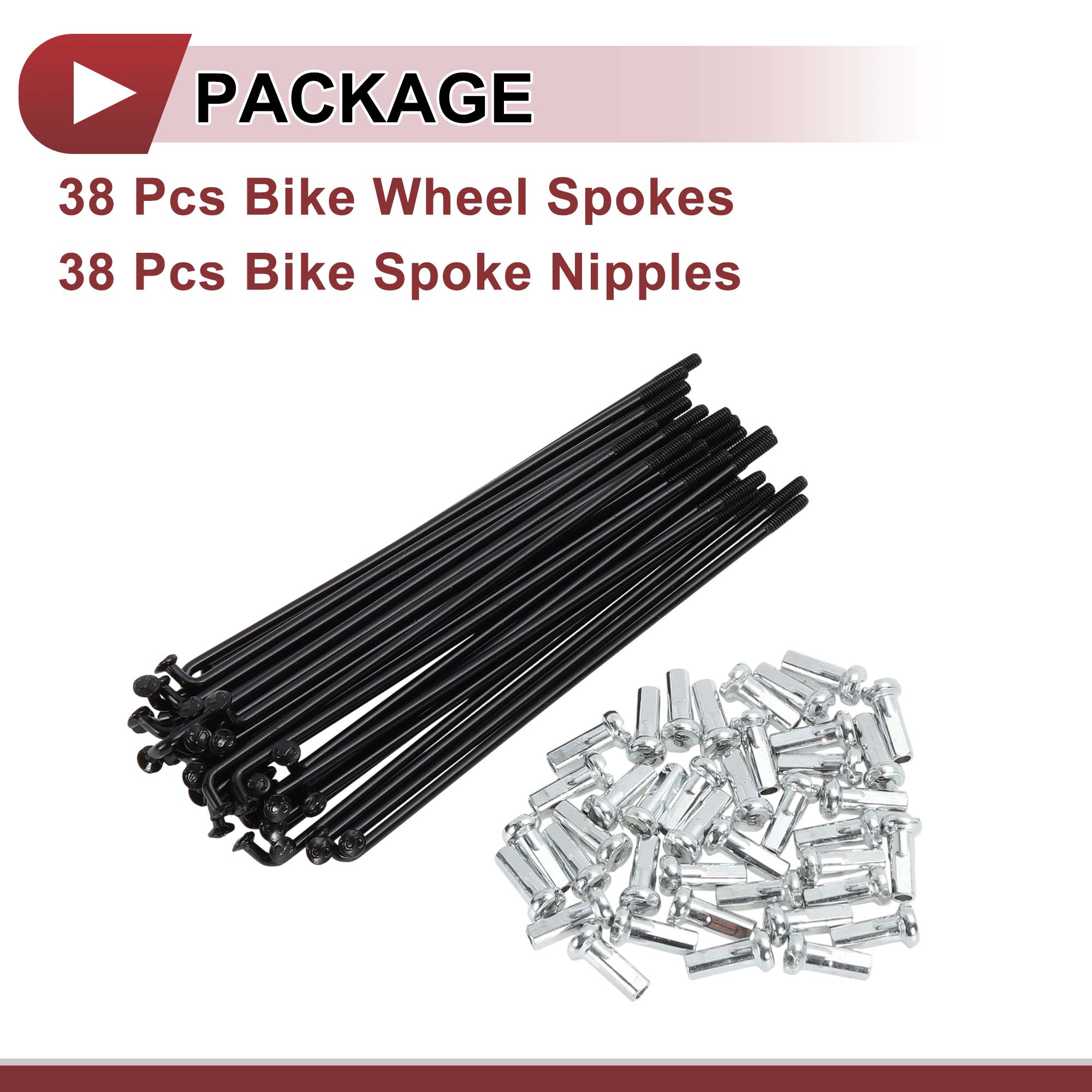 Unique Bargains 38Pcs 14G Bicycle Spoke Bike Wheel Spoke Carbon Steel Black 3.54"