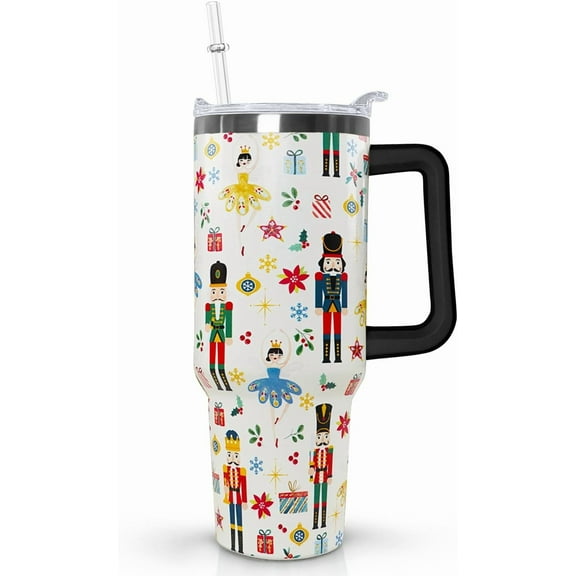 40 Oz Christmas Tumbler with Handle - Insulated Travel Mug & Water Bottle for Hot & Cold Drinks - Holiday Gift for Women