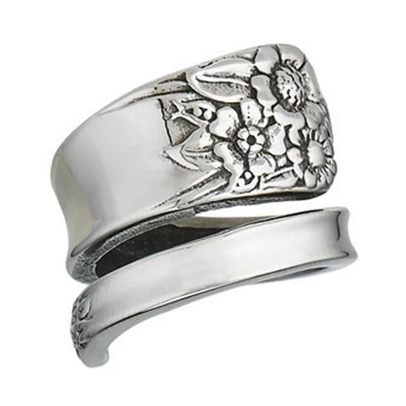 Garden Flower Spoon Ring Stainless Steel Retro 70s Boho Band