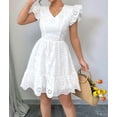 thumbnail image 6 of Womens Summer Lace Dresses Eyelet Casual Flowy Babydoll Swing Short Sleeve V Neck Tunic Dress White S, 6 of 10