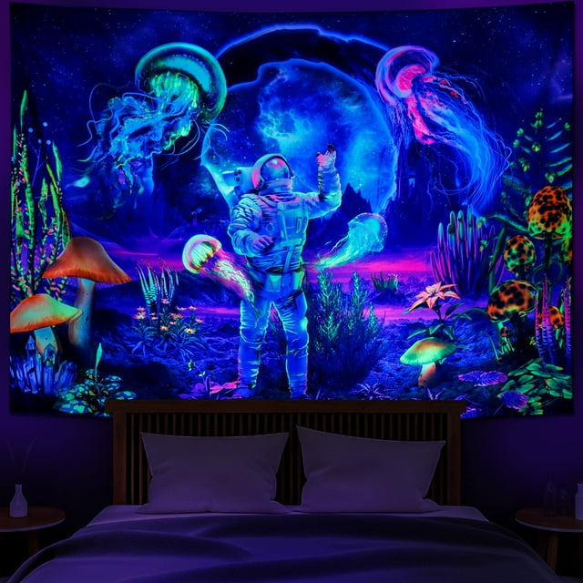 Tapiz de Pared Astronauta Heopapin con Luz Negra UV Reactivo 150x130 cm