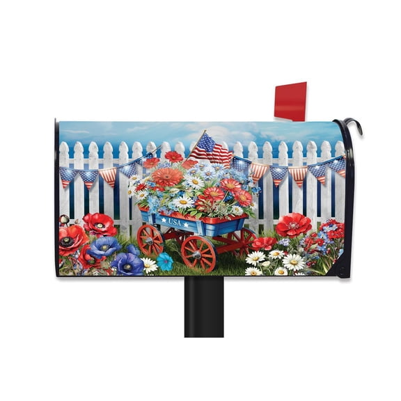Briarwood Lane Spring Mailbox Cover  - Standard Size - Patriotic Wagon For Spring Mailbox Cover