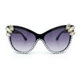 thumbnail image 2 of Womens Diva Rhinestone Bling Jewel Oversized Shield Luxe Rimless Sunglasses Black - Smoke, 2 of 5