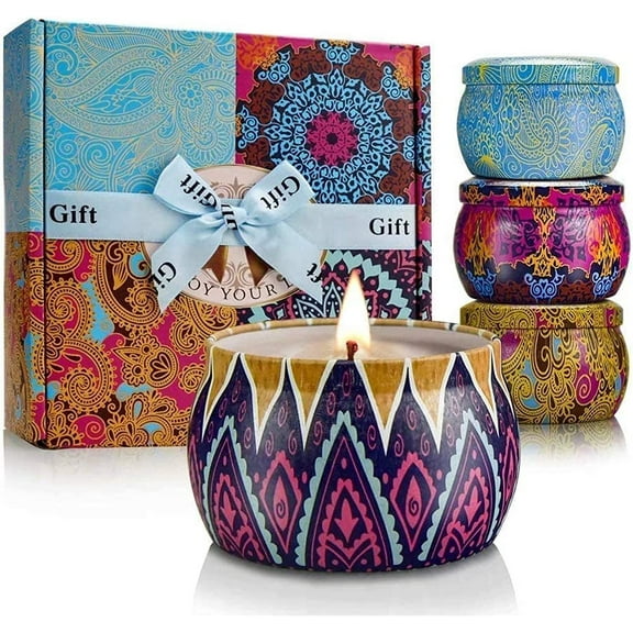 Candles Gift Set for Women, 4 Pack Scented with 8% Essential Oils, 120H Long Lasting Aromatherapy Home Relaxation