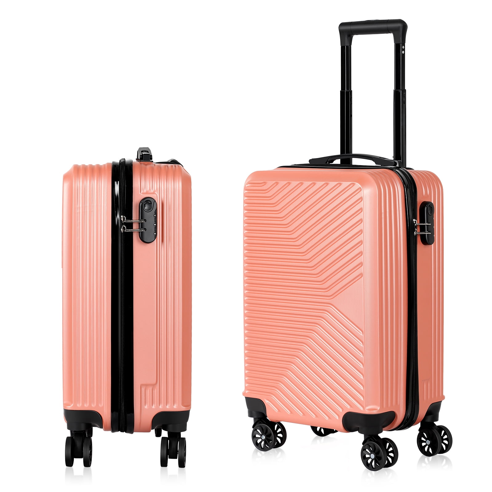 Hikolayae Carry On Luggage 20 Hardside Suitcase ABS Spinner Luggage with Lock - Crossroad in Rosegold