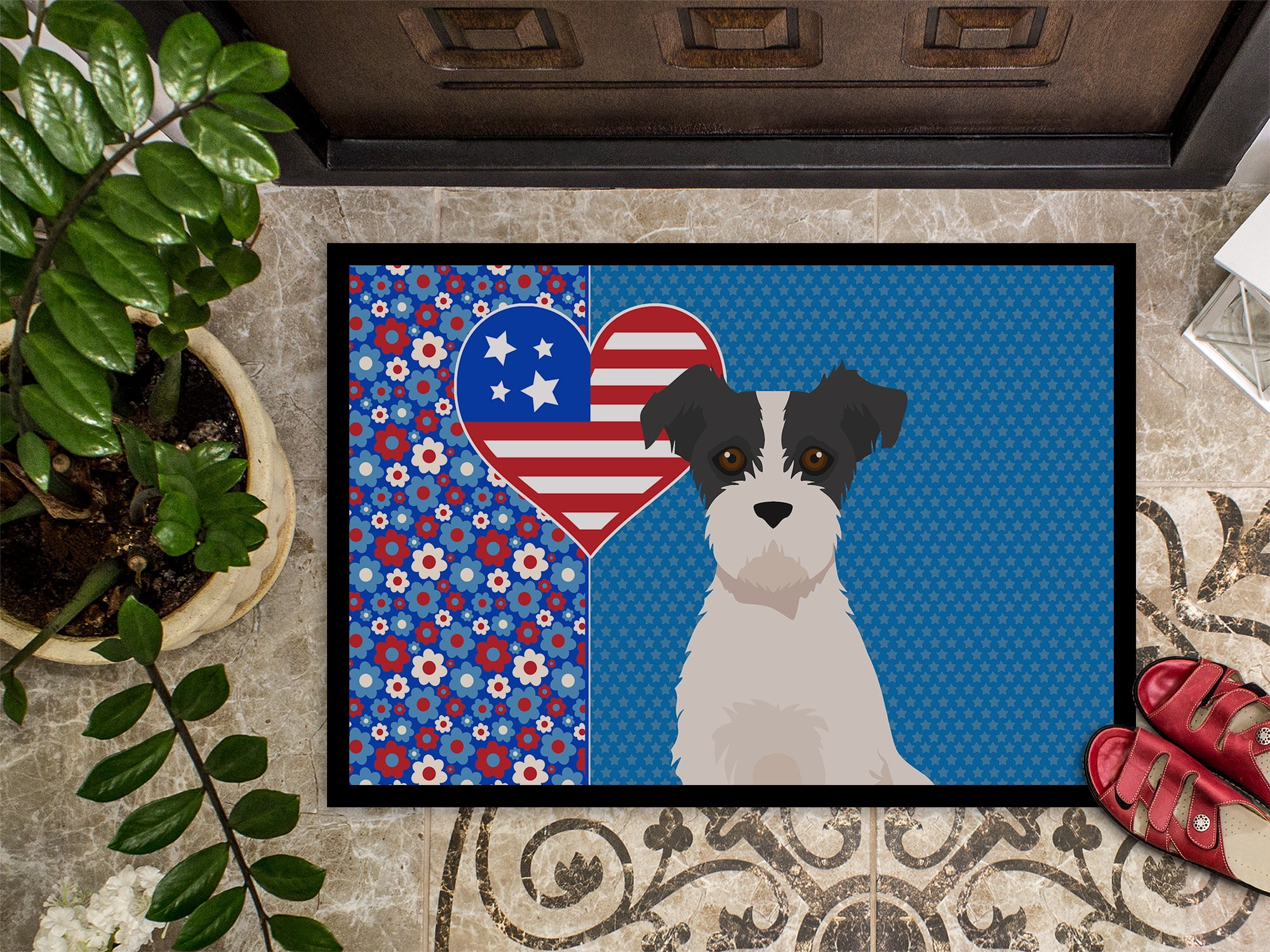 Black White Wirehair Jack Russell Terrier USA American Indoor or Outdoor Mat 24x36
