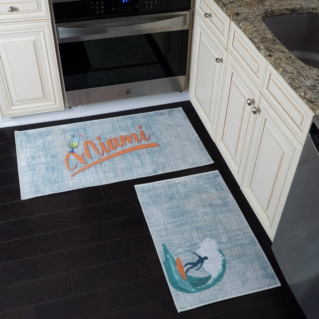 US States Design Non Skid Washable Kitchen Mats & Rugs Set of 2 - Multipurpose Low Pile Area Rugs - Set of 44 x 24 and 31.5 x 20 Inches Floor Mats