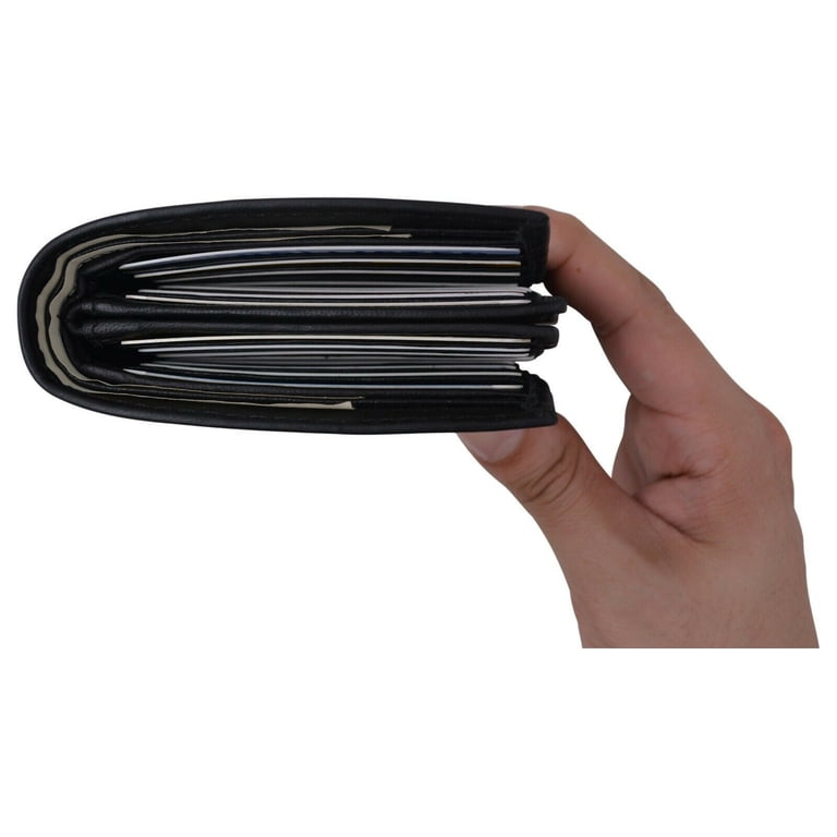 Mens European Cowhide Leather RFID Mens Wallet 2 ID-20 Card Slots 