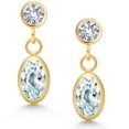 thumbnail image 2 of Gem Stone King 14K Yellow Gold Sky Blue Aquamarine and White Created Sapphire Drop Dangle Earrings for Women (1.26 Cttw, Gemstone Birthstone, Oval 6X4MM, Round 3MM), 2 of 4