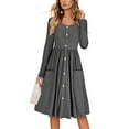 thumbnail image 2 of Lovzfmll Robe Maxi Trapèze pour Femme, Mode, à Volants, Unie, Élégante, à Manches Longues, Col Rond, Gris, 2TG, 2 of 6